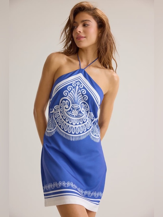 Altar'd State Dresses & Skirts - Altar’d State Bonnie Mini Bandana Halter Dress Blue White